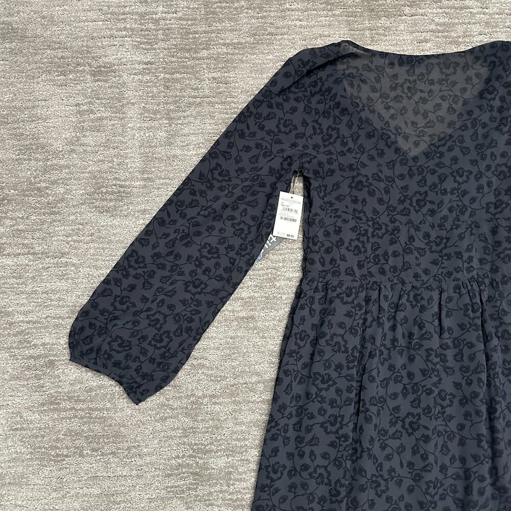 Tildon Dress Womens 12 Black Floral Long Sleeve Maxi V Neck Sheer Bodice - Picture 7 of 15